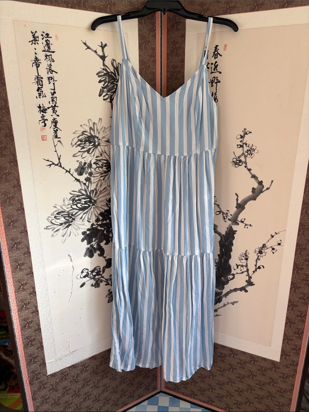 Old Navy Light Blue and White Striped Midi Sundress